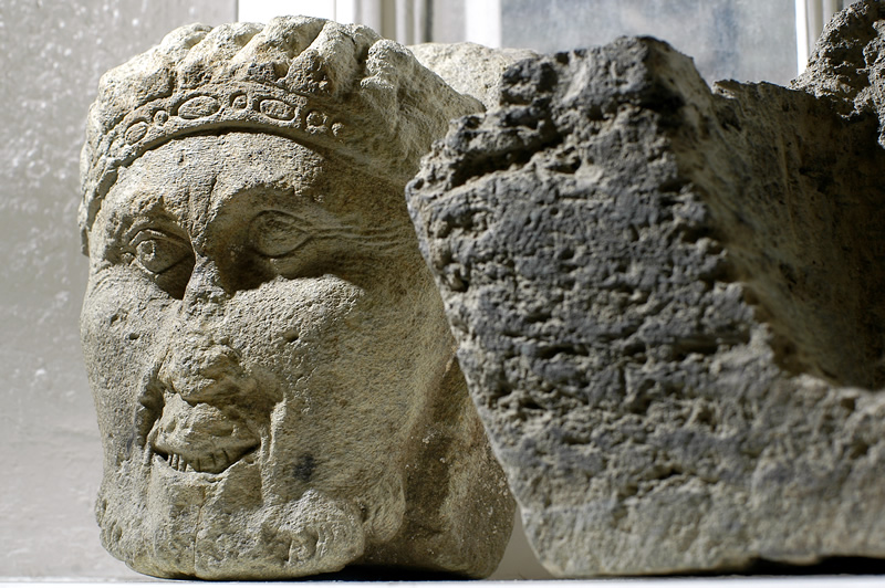Stone head from Tavistock Abbey on display at Tavistock Museum