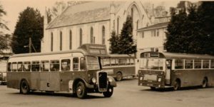 Vintage image of buses at Tavistock Bus Station