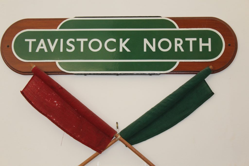 Tavistock North railway station totem sign, on display at Tavistock Museum
