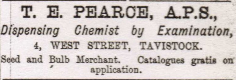 Advert from Tavistock Gazette 1883 for T.E. Pearce
